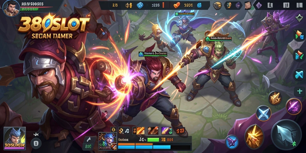 Tangkapan layar gameplay <strong>380SLOT</strong> yang menunjukkan pertarungan seru dalam arena MOBA.