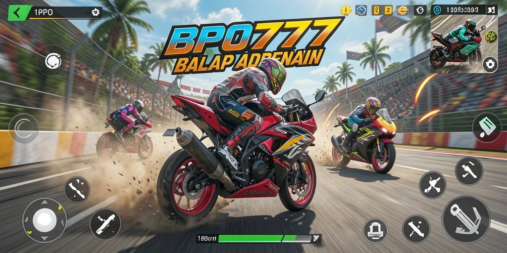 Tampilan gameplay BPO777 yang mendebarkan di lintasan balap.