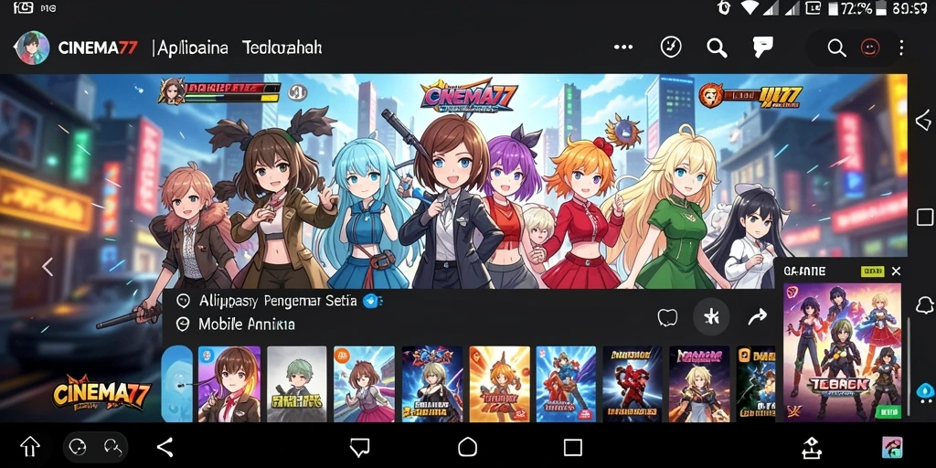 Tampilan gameplay Cinema77 yang menampilkan anime favorit.