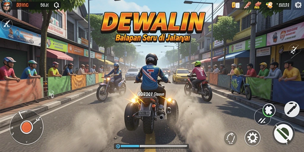 Screenshot utama DEWALIN yang menampilkan aksi balapan cepat.