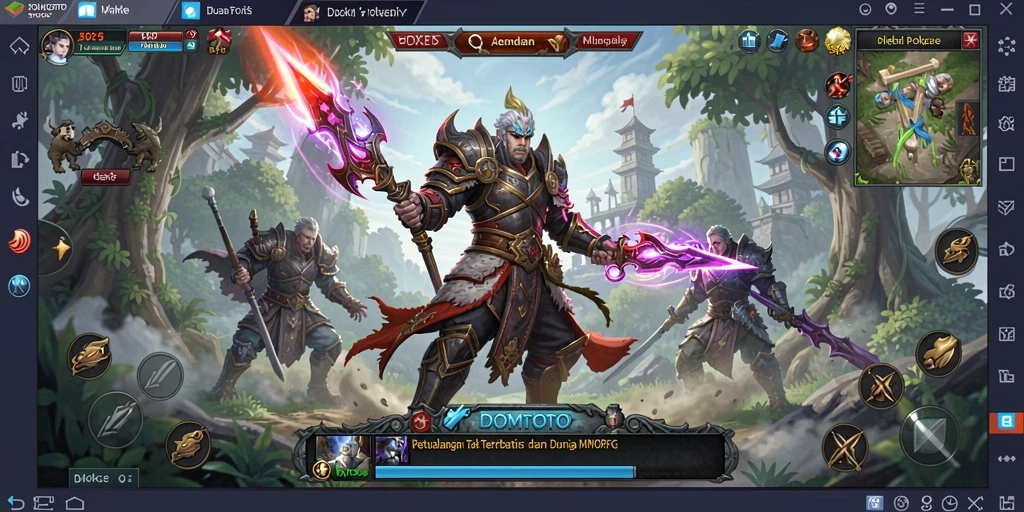 Screenshot gameplay DOMTOTO dengan pertarungan epik di dunia MMORPG.