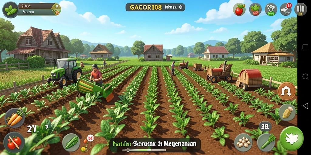 Screenshot utama GACOR108 yang menunjukkan aktivitas bertani yang mengasyikkan.