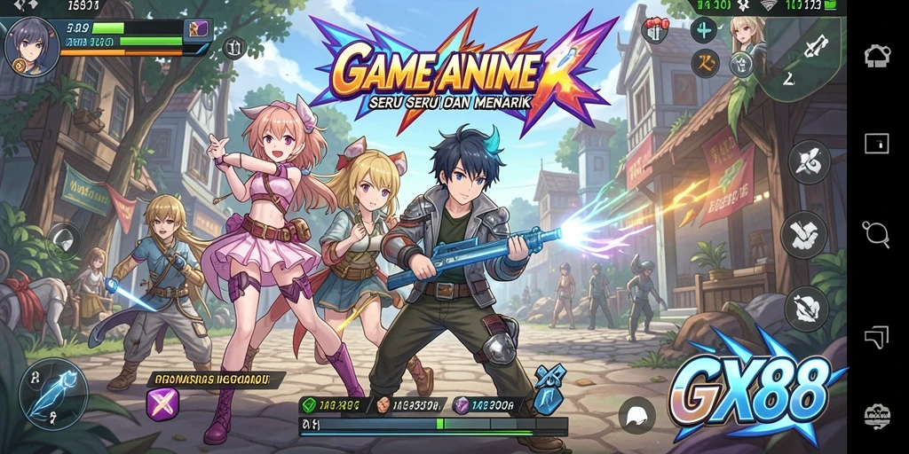 Screenshot GX88 menampilkan aksi pertarungan epik karakter anime.