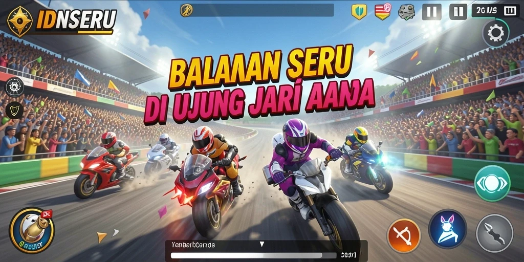 Gameplay menarik di <strong>IDNSERU</strong> dengan mobil balap yang cepat.