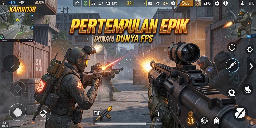 Tangkapan layar menampilkan intensitas pertempuran dalam game FPS.