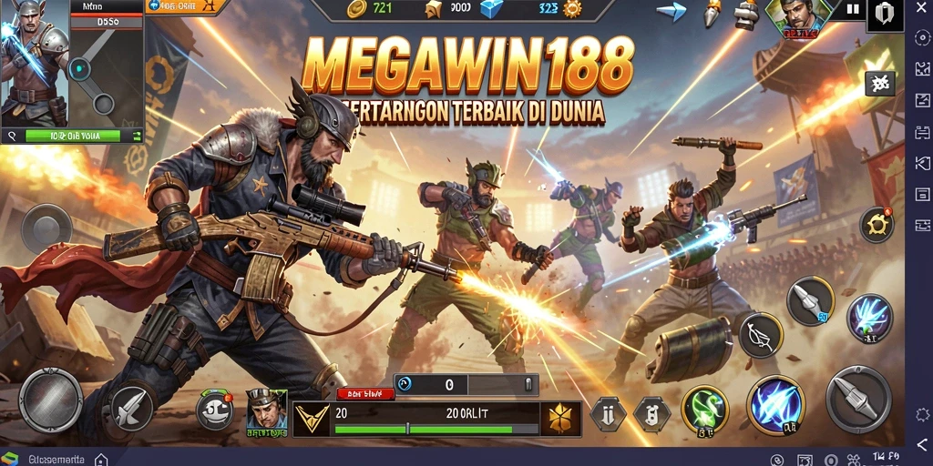 Screenshot gameplay MEGAWIN188 menampilkan momen seru pertempuran Battle Royale.