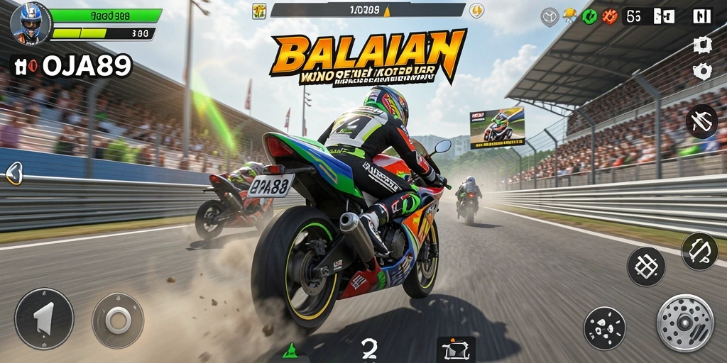Screenshot OJA89 menunjukkan balapan motor yang intens dan grafis yang menakjubkan.