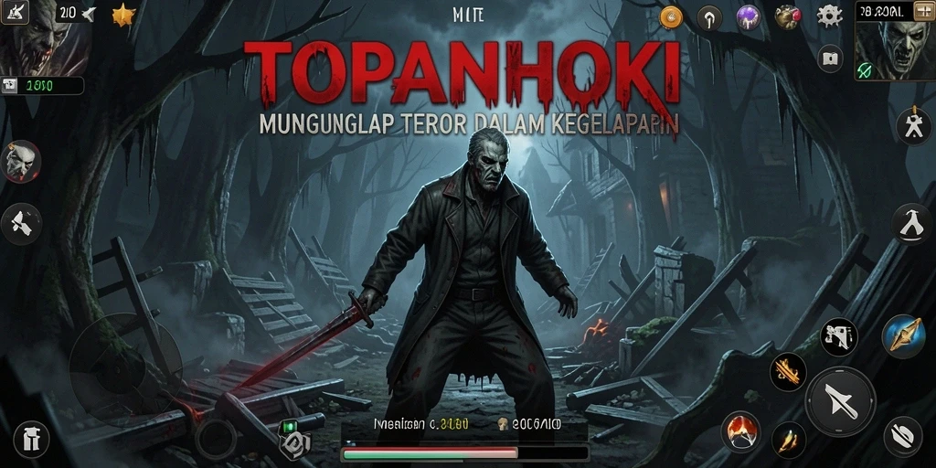 Tangkapan layar gameplay TOPANHOKI menampilkan suasana menyeramkan yang menggugah rasa takut.