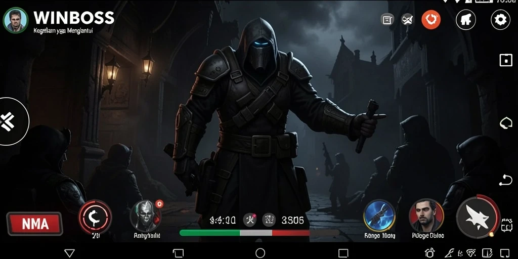 Tangkapan layar gameplay <strong>WINBOSS</strong> menunjukkan suasana menegangkan saat menghadapi makhluk menyeramkan.