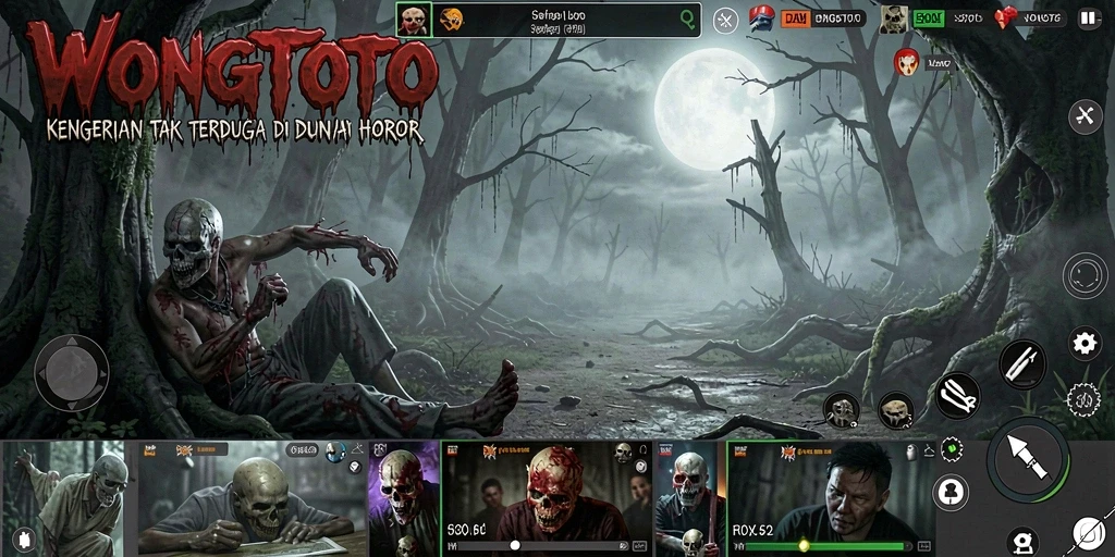 Screenshot gameplay WONGTOTO menampilkan kengerian yang mencekam dan suasana gelap.